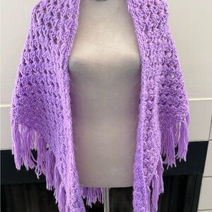 Purple Crochet Shawl with Fringe